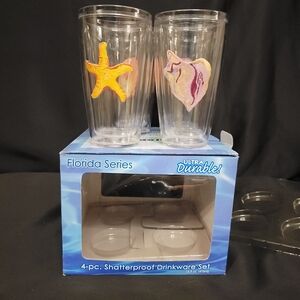 4 Tropix Ultra Cups 16oz Shatterproof  Shell & Starfish Patches SUPER CLEAN